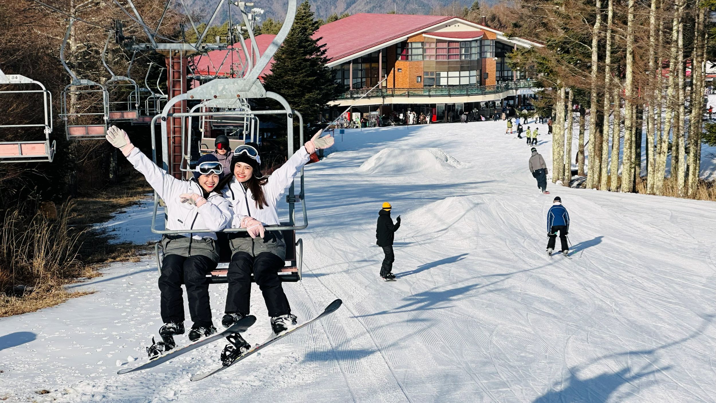 Looking down at the slopes from a chairlift