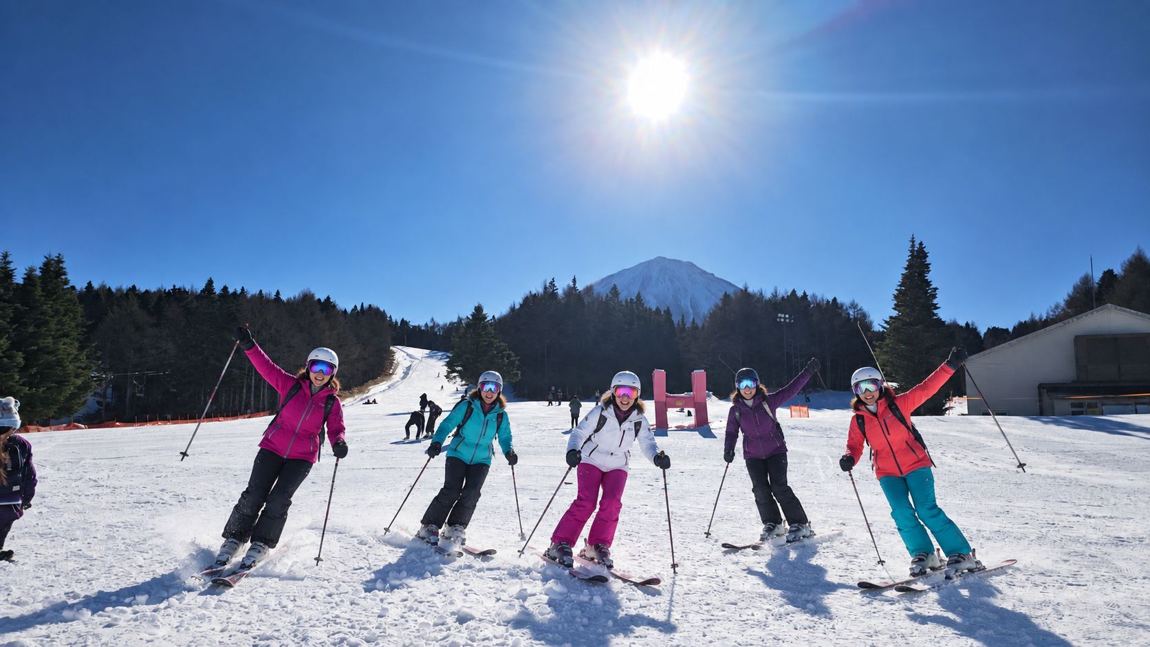 A group of friends skiing together