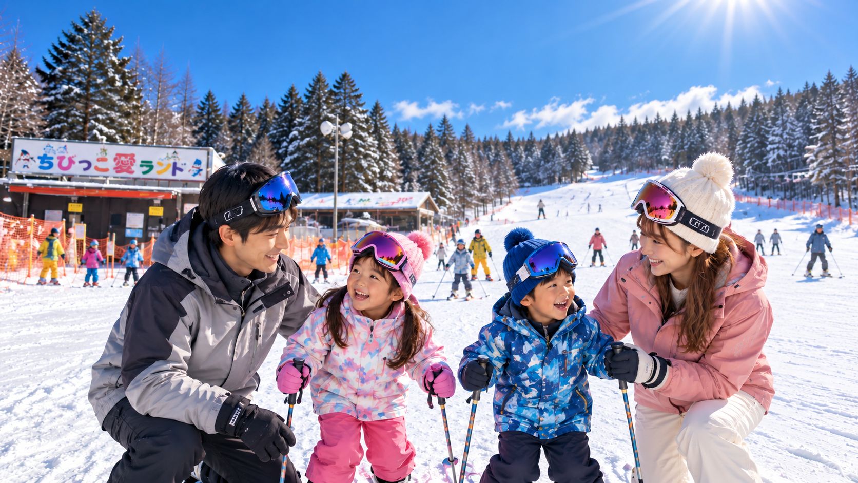 A family playing in the snow